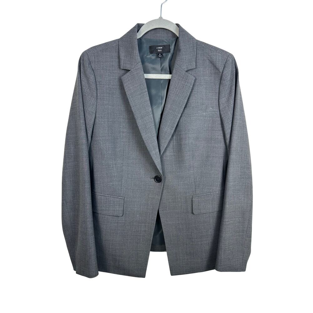 J. Crew Blazer Women 8 Gray Excellent 365 Wool Blend One Button Career Jacket